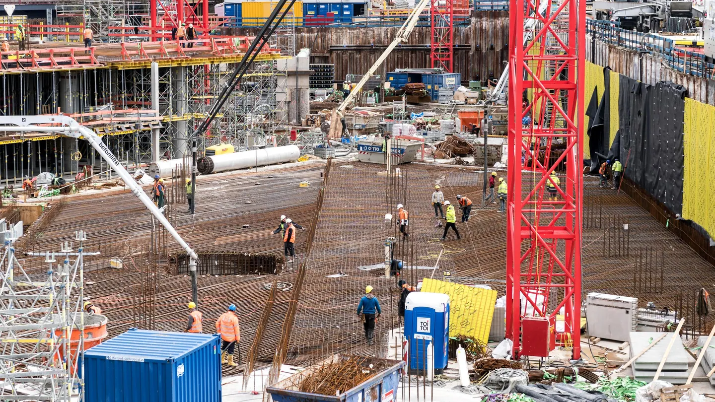 Rebar and concrete pour on a construction site